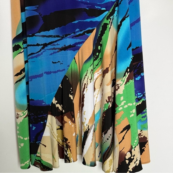 Julian Chang Boho Bold Print Blue Water Color Statement Skirt small made USA - Picture 9 of 15